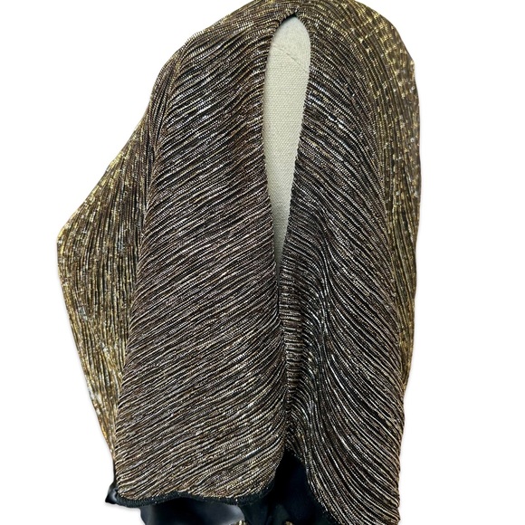 Women's TRADITION Vintage Gold, Silver, and Black Slit Sleeve Blouse Size Small - Picture 8 of 15